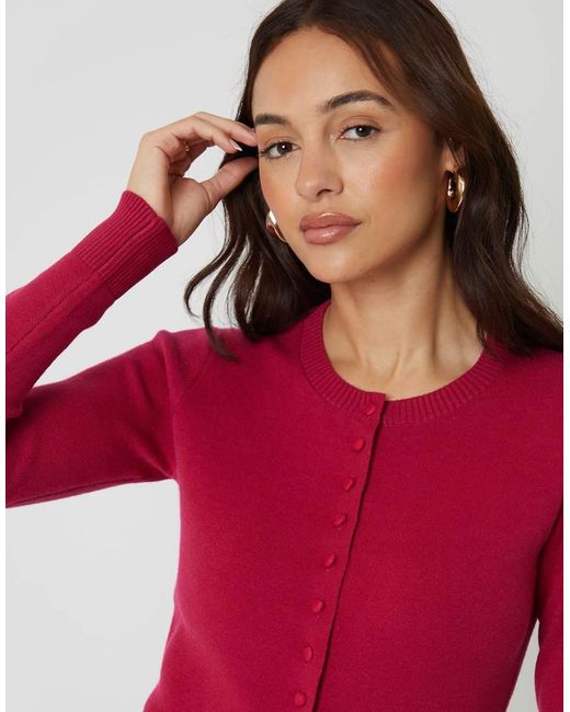 Threadbare Red Crew Neck Compact Knitted Cardigan