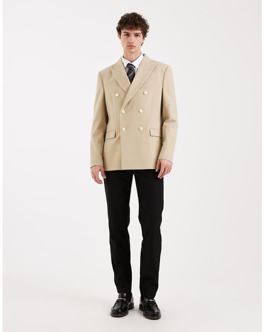 ASOS Natural Double Breasted Regular Blazer for men