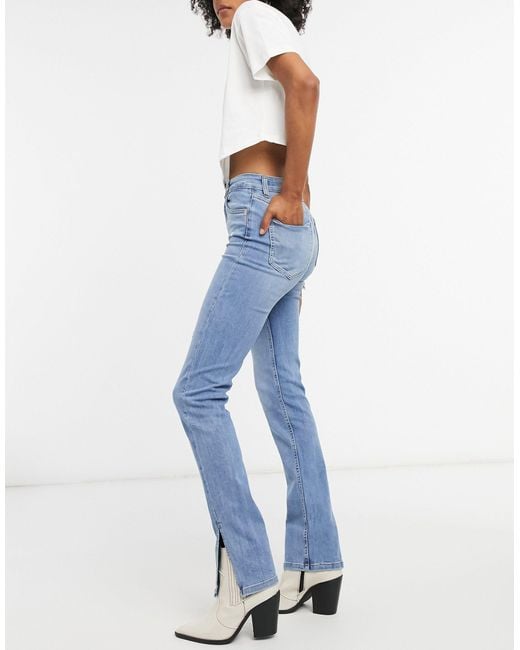 Bershka Denim Split Hem Slim Jean in Blue - Save 34% | Lyst