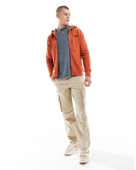 Superdry Red Logo Washed Zip-Up Hoodie for men