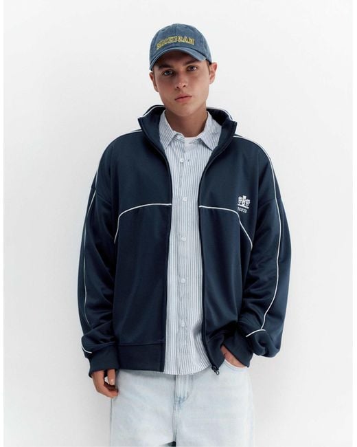 Pull&Bear – bestickte jacke in Blue für Herren