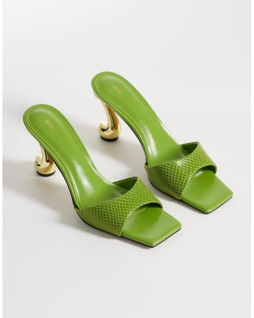 JW PEI Green Hannah Faux Snakeskin Heel Mules