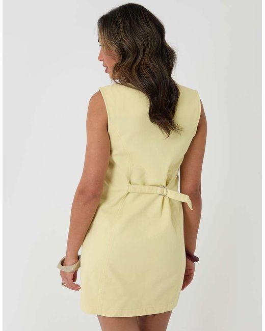 Threadbare Natural Denim V-Neck Mini Pinafore Dress