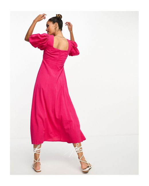 Robe mi-longue à manches bouffantes avec détail torsadé à l'avant Mango en coloris Pink
