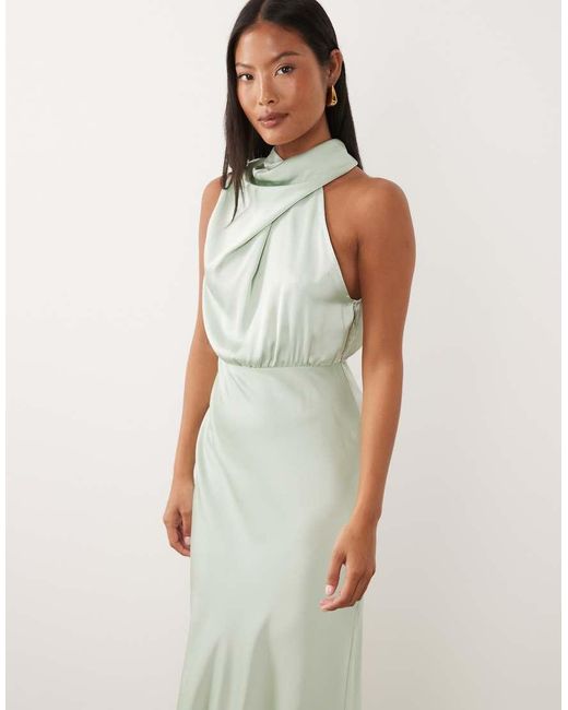Vila Green High Neck Satin Maxi Dress