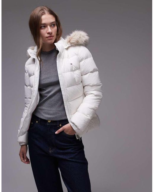 Tommy Hilfiger Blue Down Puffer Jacket With Fur Hood