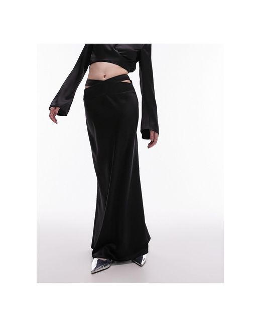 TOPSHOP Black Co-ord Satin Bias Maxi Skirt With Wrap Waist