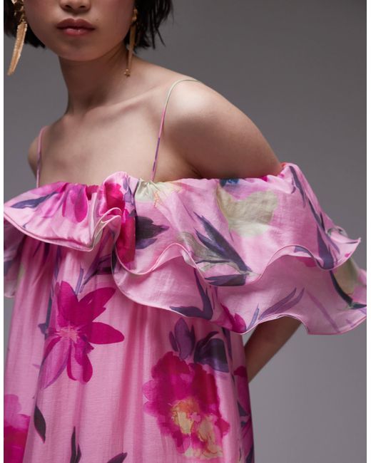 Robe longueur mollet à volants et épaules dénudées - à imprimé fleurs & Other Stories en coloris Purple