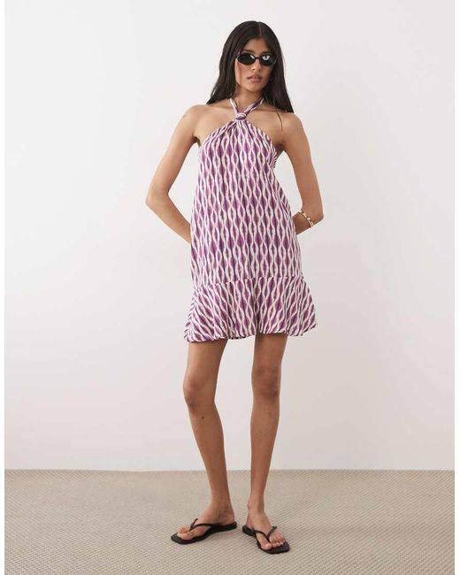 Mango Pink Teen Tie Waist Halterneck Mini Dress