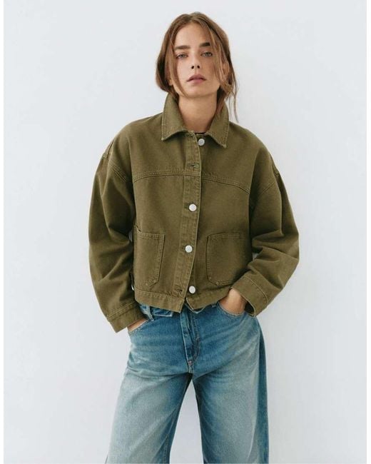 Pull&Bear Boxy Denim Overshirt in het Green