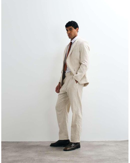 Abercrombie & Fitch White Crosshatch Straight Fit Suit Trousers Co-Ord for men