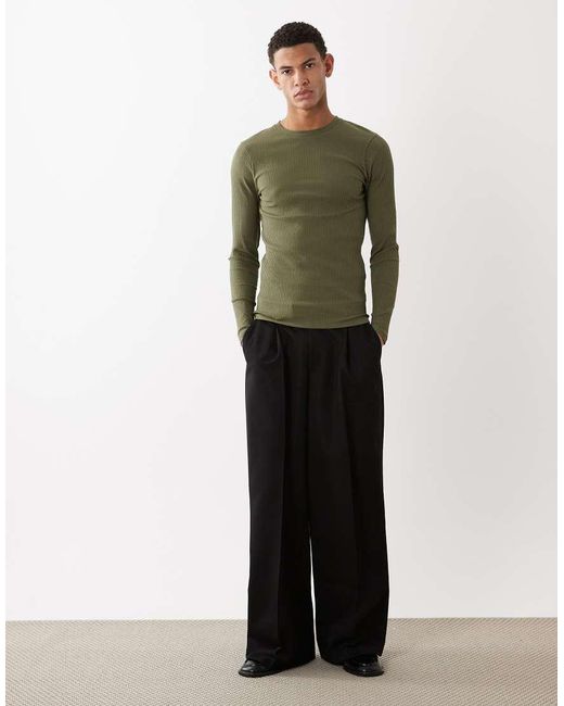 ASOS Green Heavyweight Muscle Fit Long Sleeve T-shirt for men