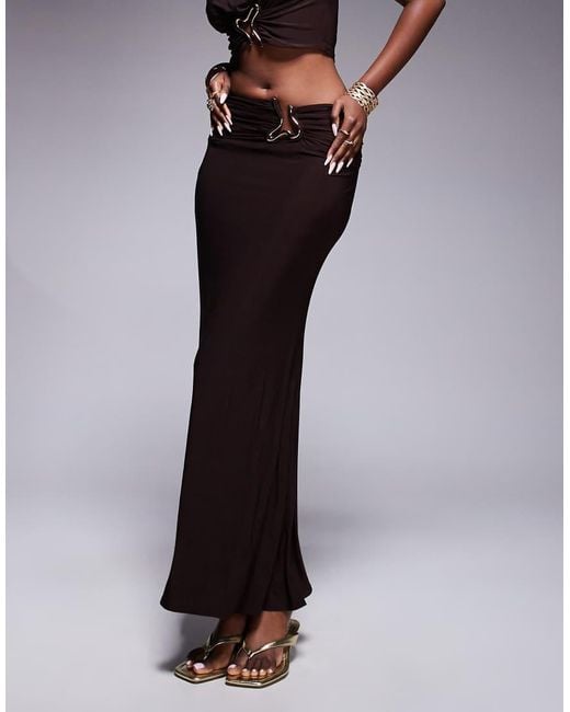 ASOS Brown Co-ord Drape Maxi Skirt With Gold Detail