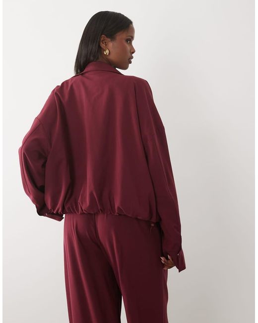 Kaiia Red Exclusive Funnel Neck Pocket Detail toggle Waist Tactical Bomber Jacket
