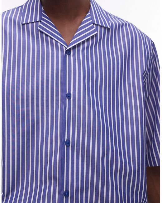 Topman Blue Short Sleeve Boxy Stripe Shirt for men