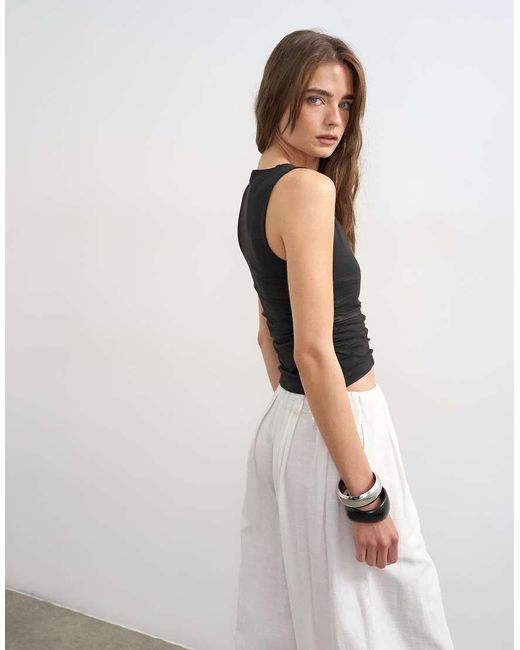 TOPSHOP Black V-neck Ruched Side Tank