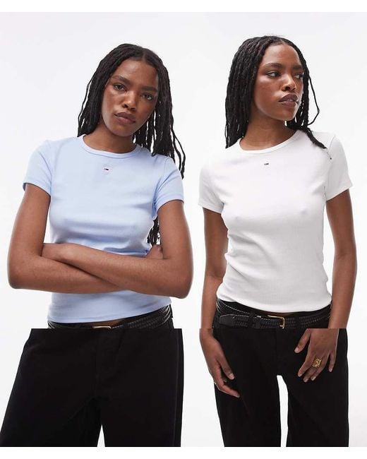 Pack De 2 Camisetas De Color Blanco Y Azul Básicas De Corte Slim De Tommy Hilfiger de color White