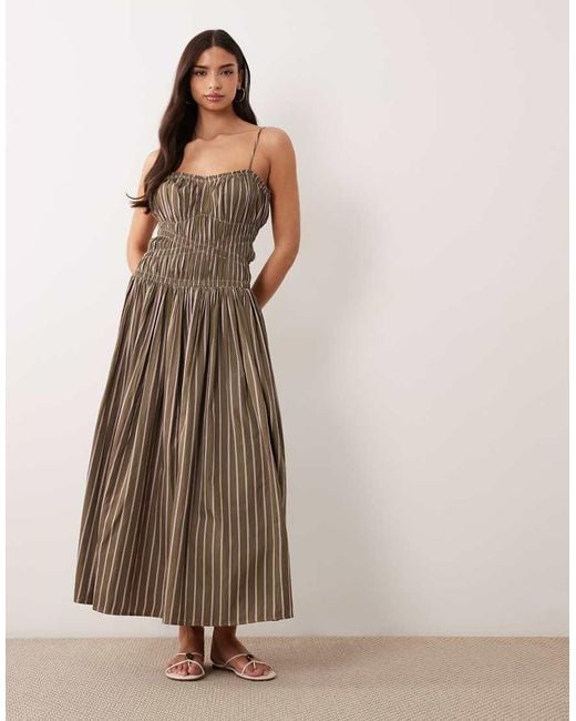 ASOS Natural Shirred Cotton Poplin Maxi Sundress With Dropped Waist