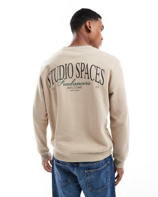 Felpa Oversize Con Stampa “Studio Spaces” di Jack & Jones in Natural da Uomo