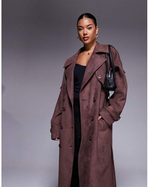 Gabardina Larga Marrón Con Cinturón De Antelina De Aria Cove de color Purple