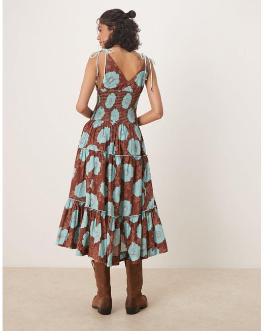 Free People Natural Adriel Floral Print Knee Length Cami Dress