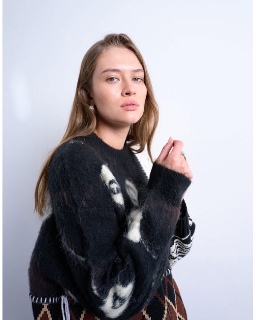 TOPSHOP Black – patchwork-pullover mit verschiedenen strickmustern