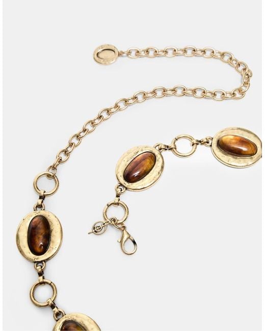 Stradivarius Metallic Oval Stone Metal Belt