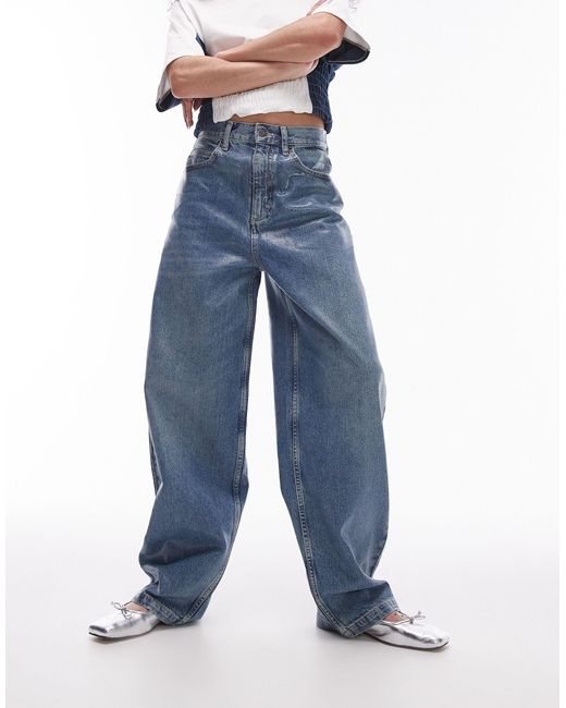 Jeans ampi a vita alta spalmato di TOPSHOP in Blue