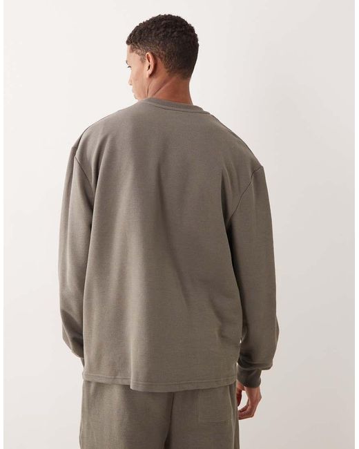ASOS Brown Co-ord Oversized Pique Henley Sweatshirt for men