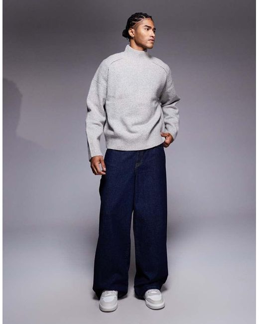 ASOS Gray Super Oversized Knit Wool Blend Funnel Neck Sweater for men