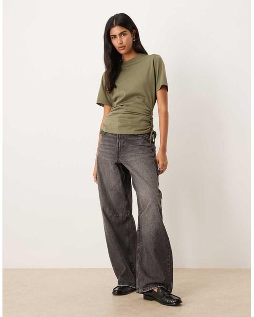ASOS Green Ruched Detail Tie Side Short Sleeve Crew Neck Tee