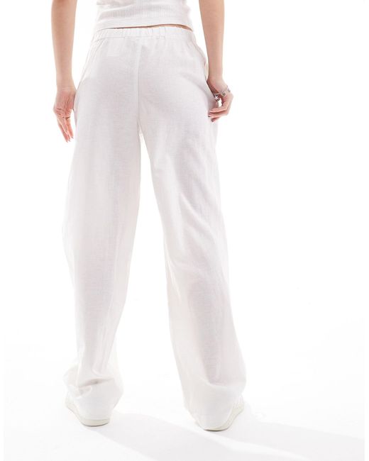 Monki White Linen Wide Leg Trousers