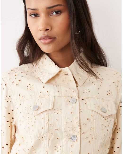 Miss Selfridge Natural Broderie Denim Jacket