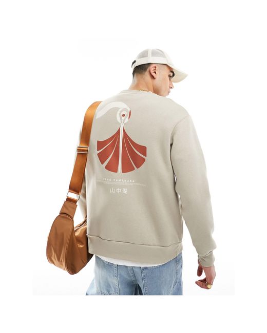 SELECTED White Crew Neck Sweat With Bird Back Print for men