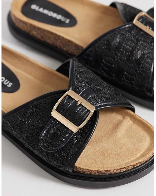 Glamorous Black Flat Woven Sandals