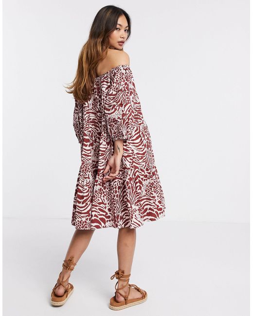 off the shoulder animal print dress