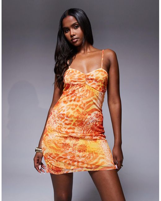 ASOS Orange Cami Mesh Mini Dress
