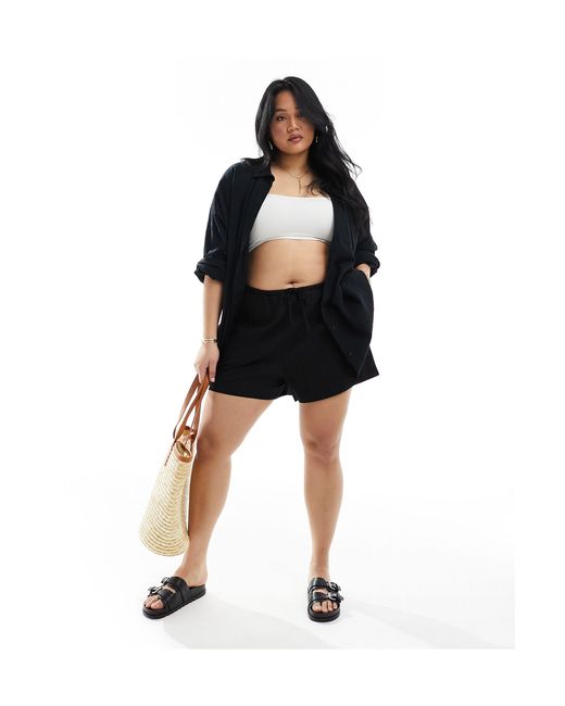 ASOS Black Curve Pull On Short With Linen