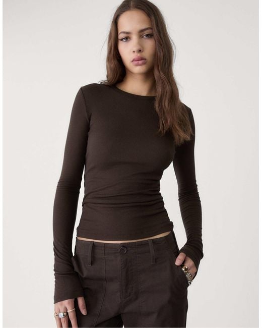 Stradivarius Black – geripptes langarm-shirt