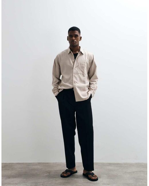 New Look Natural Linen Look Oversized Long Sleeve Shirt for men