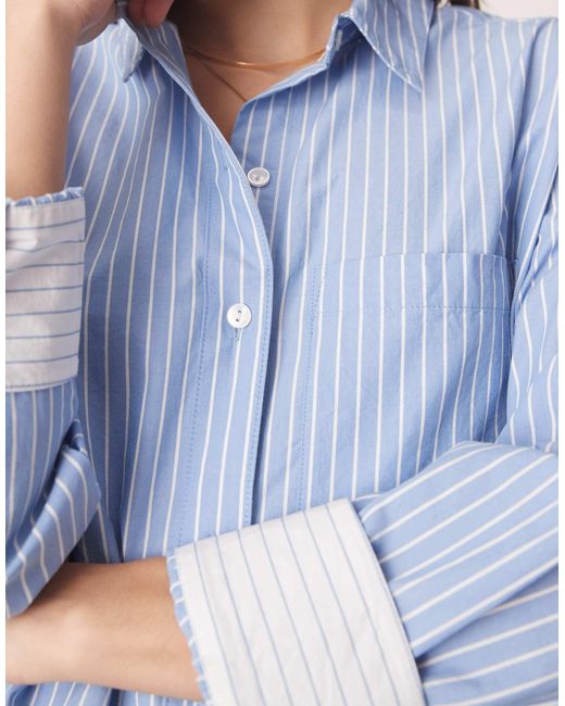 Abercrombie & Fitch Blue – langärmliges oversize-hemd aus popeline