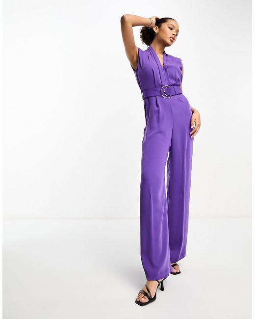 Mango Purple Belted Jumpsuit