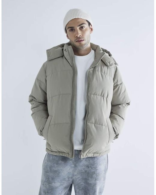River Island Gray Premium Hooded Puffer Jacket for men