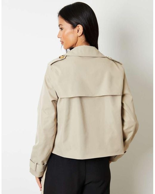 Threadbare Natural Double Breasted Cropped Trench Coat