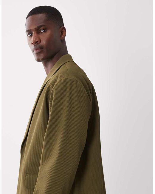 ASOS Green Ribbed Texture Boxy Suit Jacket for men