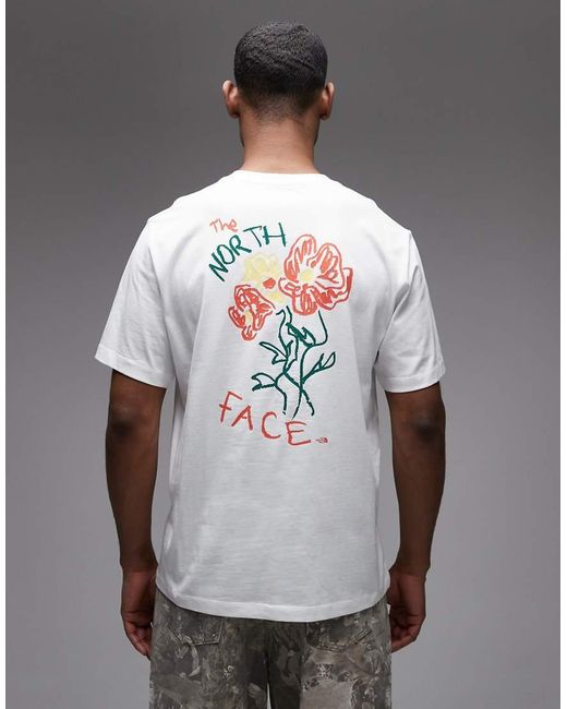 The North Face Gray Flower Scribble Backprint T-Shirt for men