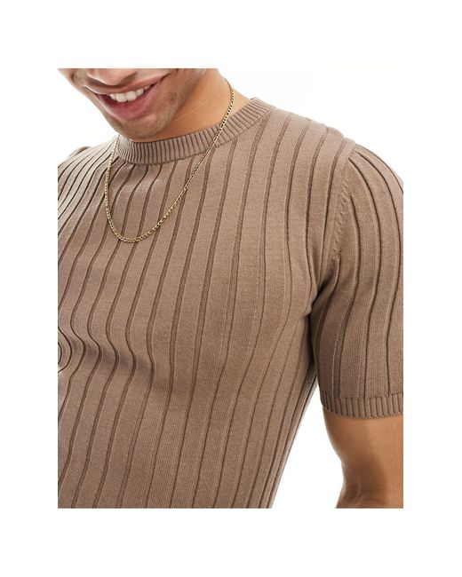 ASOS Brown Muscle Fit Lightweight Knitted Rib T-shirt for men
