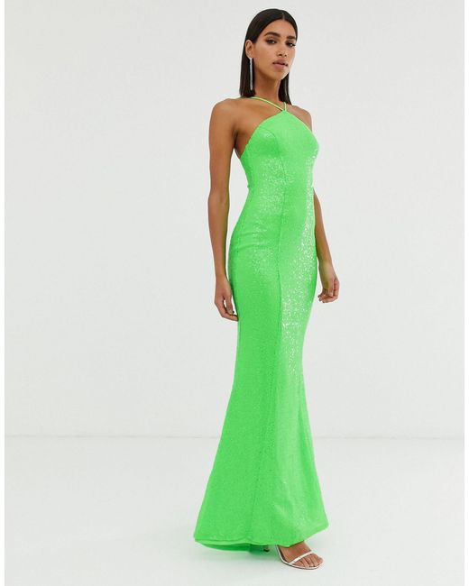 Goddiva Green Backless Sequin Dress