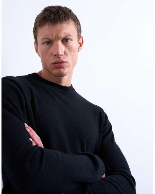 Jersey Básico Con Cuello Redondo De Punto De Topman de hombre de color Black