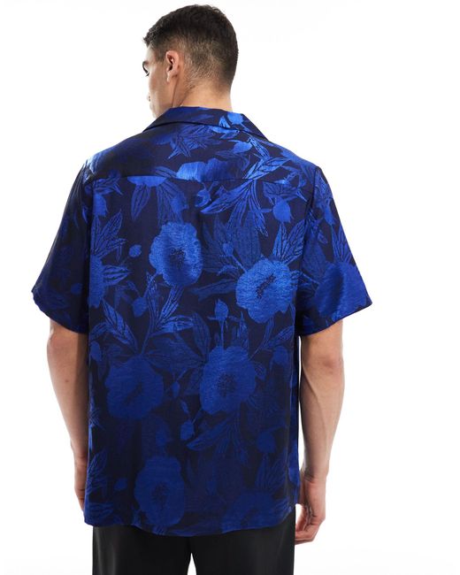Chemise décontractée en jacquard avec col à revers et manches courtes - fleuri ASOS pour homme en coloris Blue
